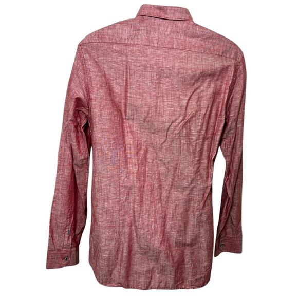 TED BAKER London Dress Shirt Men Sz 4 (Large) Red Linen Blend Long-Sleeve Pocket - Picture 7 of 7
